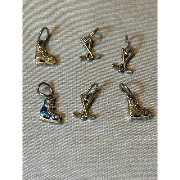 Silver Tone Hockey Charms Lot of 6 - Picture 1 of 2